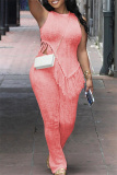 Casual Solid Tassel Patchwork Asymmetrical O Neck Sleeveless Two Pieces