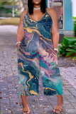 Casual Print Backless Spaghetti Strap Plus Size Jumpsuits