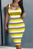 Casual Print Basic U Neck Vest Dresses