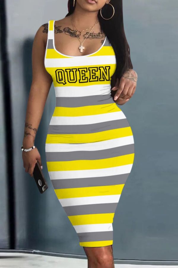 Casual Print Basic U Neck Vest Dresses
