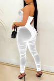 Sexy Solid Patchwork See-through Backless Strapless Skinny Jumpsuits