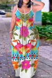 Sexy Casual Print Backless Spaghetti Strap Long Dresses