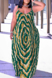 Sexy Casual Print Backless Spaghetti Strap Long Dresses