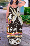 Sexy Casual Print Backless Spaghetti Strap Long Dresses