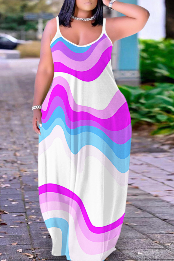 Sexy Casual Print Backless Spaghetti Strap Long Dresses