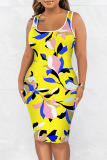 Casual Print Basic U Neck Vest Dresses