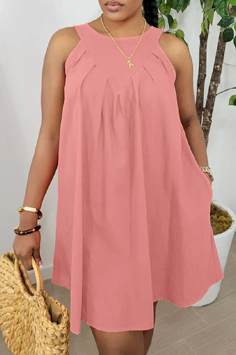 Wholesale Casual Solid Pocket O Neck Sleeveless Dresses K106835 Online