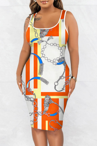 Casual Print Basic U Neck Vest Dresses