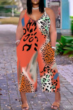 Casual Print Backless Spaghetti Strap Plus Size Jumpsuits