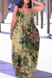 Sexy Casual Print Backless Spaghetti Strap Long Dresses