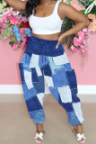 Street Print Patchwork Draw String Pocket Loose High Waist Wide Leg Full Print Bottoms