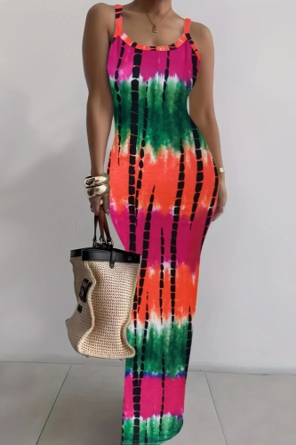 Sexy Casual Print Backless Spaghetti Strap Long Dresses