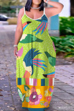 Sexy Casual Print Backless Spaghetti Strap Long Dresses