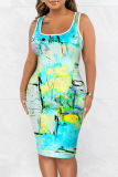 Casual Print Basic U Neck Vest Dresses