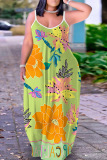 Sexy Casual Print Backless Spaghetti Strap Long Dresses