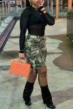 Casual Camouflage Print Patchwork Pocket Regular High Waist Straight Full Print Shorts