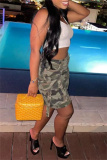 Casual Camouflage Print Patchwork Pocket Regular High Waist Straight Full Print Shorts