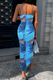Sexy Print Backless Spaghetti Strap Sleeveless Dresses