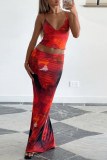 Sexy Casual Print Backless Spaghetti Strap Sleeveless Two Pieces