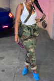 Casual Camouflage Print Ripped Skinny High Waist Conventional Full Print Trousers
