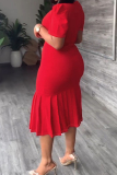 Sexy Casual Elegant Solid Patchwork Fold O Neck Wrapped Skirt Plus Size Dresses