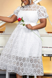 Casual Solid Hollowed Out Patchwork O Neck Short Sleeve Short Sleeve Dress