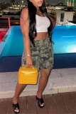 Casual Camouflage Print Patchwork Pocket Regular High Waist Straight Full Print Shorts