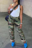 Casual Camouflage Print Ripped Skinny High Waist Conventional Full Print Trousers