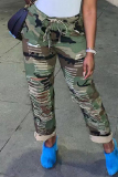 Casual Camouflage Print Ripped Skinny High Waist Conventional Full Print Trousers