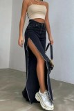 Casual Solid Slit Mid Waist Denim Jeans