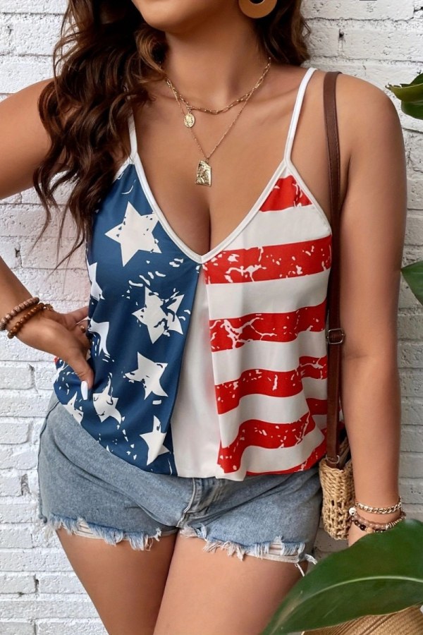 Casual Print Backless Spaghetti Strap Tops