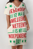 Casual Letter Eyes Printed Lips Pocket V Neck Short Sleeve Plus Size Dresses
