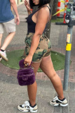 Casual Camouflage Print Patchwork Pocket Skinny High Waist Conventional Full Print Shorts
