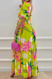 Casual Print Hollowed Out Frenulum Backless Slit V Neck Long Dresses