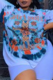 Casual Print Basic O Neck Plus Size Two Pieces