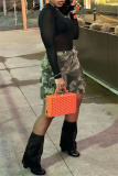 Casual Camouflage Print Patchwork Pocket Regular High Waist Straight Full Print Shorts