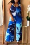 Casual Print Tie-dye U Neck Plus Size Jumpsuits