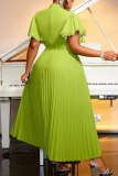 Casual Solid Patchwork Half A Turtleneck Pleated Dresses