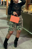 Casual Camouflage Print Patchwork Pocket Regular High Waist Straight Full Print Shorts