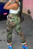 Casual Camouflage Print Ripped Skinny High Waist Conventional Full Print Trousers