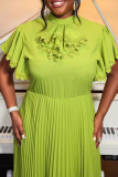 Casual Solid Patchwork Half A Turtleneck Pleated Dresses