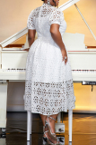Casual Solid Hollowed Out Patchwork O Neck Short Sleeve Short Sleeve Dress