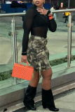 Casual Camouflage Print Patchwork Pocket Regular High Waist Straight Full Print Shorts