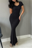 Casual Solid Basic V Neck Long Dresses