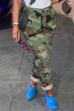 Casual Camouflage Print Ripped Skinny High Waist Conventional Full Print Trousers