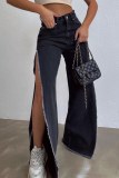 Casual Solid Slit Mid Waist Denim Jeans