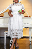 Casual Solid Hollowed Out Patchwork O Neck Short Sleeve Short Sleeve Dress