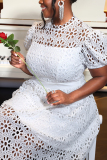 Casual Solid Hollowed Out Patchwork O Neck Short Sleeve Short Sleeve Dress
