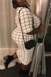Casual Plaid Print Basic O Neck Short Sleeve Plus Size Dresses