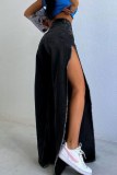 Casual Solid Slit Mid Waist Denim Jeans